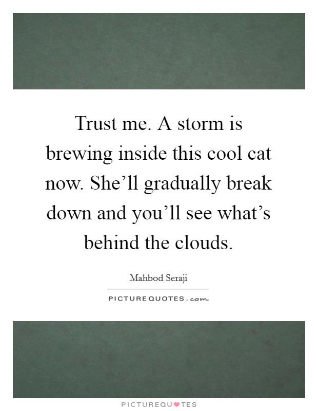 Trust me. A storm is brewing inside this cool cat now. She'll gradually break down and you'll see what's behind the clouds. Picture Quote #1