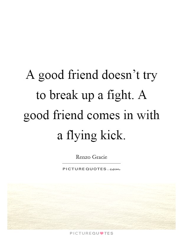 A good friend doesn't try to break up a fight. A good friend comes in with a flying kick. Picture Quote #1
