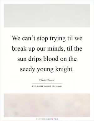 We can’t stop trying til we break up our minds, til the sun drips blood on the seedy young knight Picture Quote #1