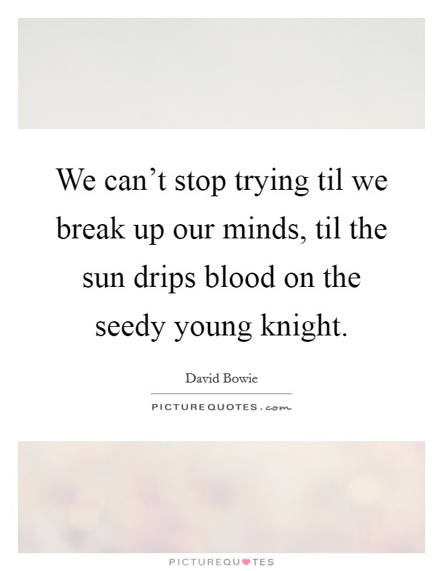 We can't stop trying til we break up our minds, til the sun drips blood on the seedy young knight. Picture Quote #1