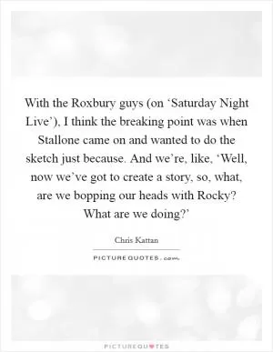 With the Roxbury guys (on ‘Saturday Night Live’), I think the breaking point was when Stallone came on and wanted to do the sketch just because. And we’re, like, ‘Well, now we’ve got to create a story, so, what, are we bopping our heads with Rocky? What are we doing?’ Picture Quote #1