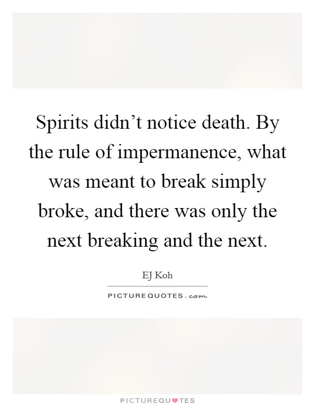 Spirits didn't notice death. By the rule of impermanence, what was meant to break simply broke, and there was only the next breaking and the next. Picture Quote #1