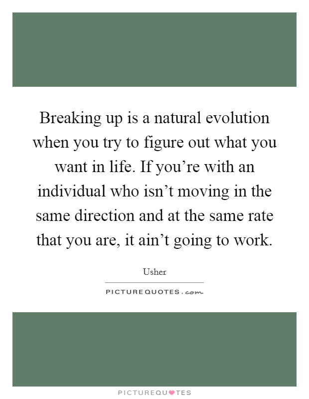Breaking up is a natural evolution when you try to figure out what you want in life. If you're with an individual who isn't moving in the same direction and at the same rate that you are, it ain't going to work. Picture Quote #1