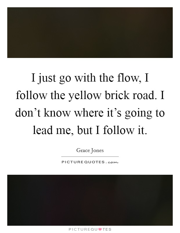 I just go with the flow, I follow the yellow brick road. I don't know where it's going to lead me, but I follow it. Picture Quote #1