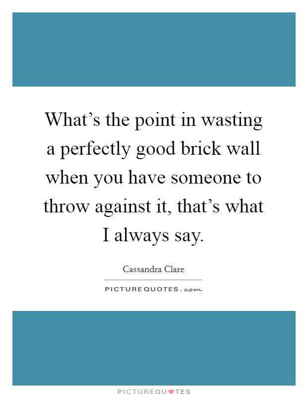 What's the point in wasting a perfectly good brick wall when you have someone to throw against it, that's what I always say. Picture Quote #1