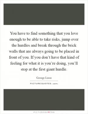 You have to find something that you love enough to be able to take risks, jump over the hurdles and break through the brick walls that are always going to be placed in front of you. If you don’t have that kind of feeling for what it is you’re doing, you’ll stop at the first giant hurdle Picture Quote #1