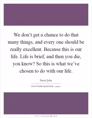 We don’t get a chance to do that many things, and every one should be really excellent. Because this is our life. Life is brief, and then you die, you know? So this is what we’ve chosen to do with our life Picture Quote #1