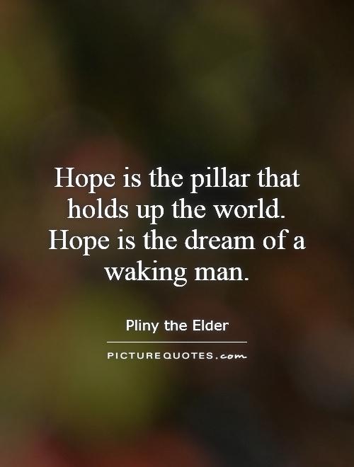 Hope is the pillar that holds up the world.  Hope is the dream of a waking man Picture Quote #1