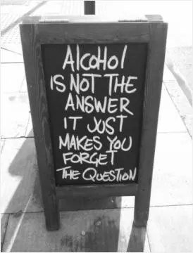 Alcohol is not the answer, it just makes you forget the question Picture Quote #1