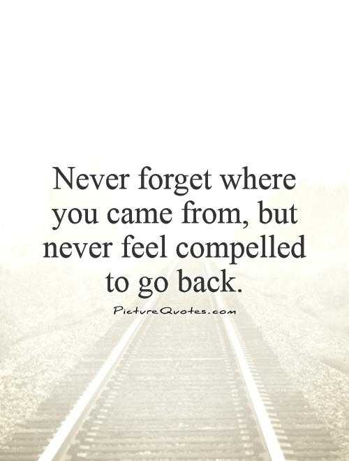 Never forget where you came from, but never feel compelled to go back Picture Quote #1