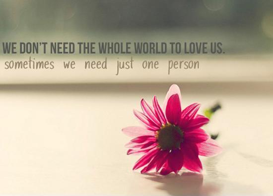 We don't need the whole world to love us, sometimes we need just one person Picture Quote #1