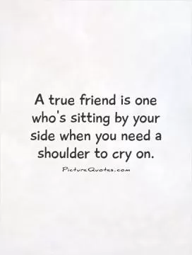 A true friend is one who's sitting by your side when you need a shoulder to cry on Picture Quote #1