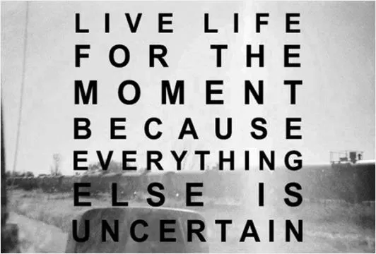 Live life for the moment because everything else is uncertain Picture Quote #1