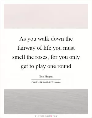 As you walk down the fairway of life you must smell the roses, for you only get to play one round Picture Quote #1