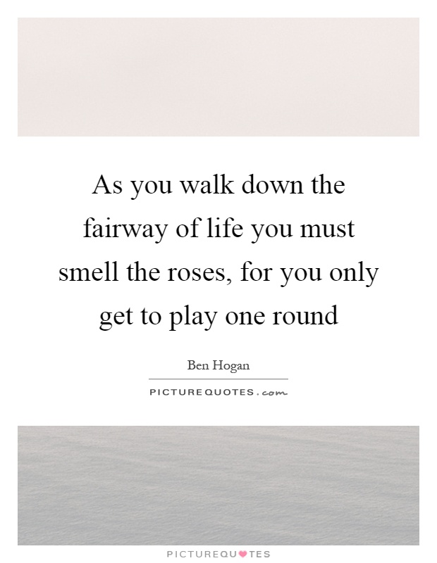 As you walk down the fairway of life you must smell the roses, for you only get to play one round Picture Quote #1