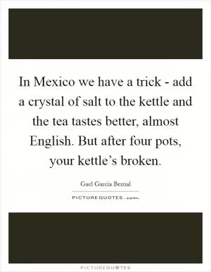 In Mexico we have a trick - add a crystal of salt to the kettle and the tea tastes better, almost English. But after four pots, your kettle’s broken Picture Quote #1