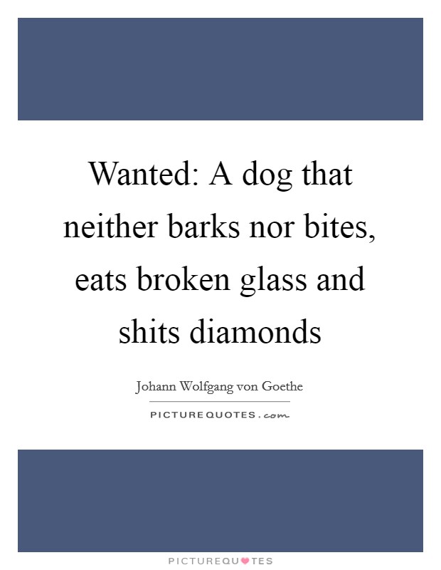 Wanted: A dog that neither barks nor bites, eats broken glass and shits diamonds Picture Quote #1