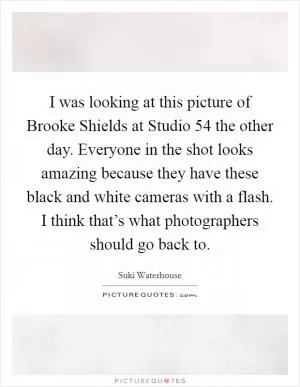 I was looking at this picture of Brooke Shields at Studio 54 the other day. Everyone in the shot looks amazing because they have these black and white cameras with a flash. I think that’s what photographers should go back to Picture Quote #1