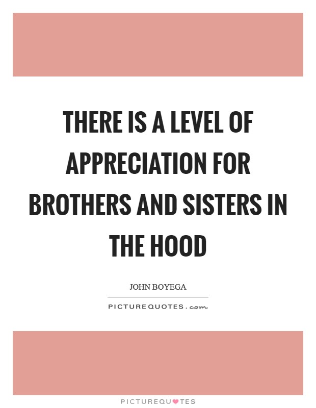 There is a level of appreciation for brothers and sisters in the hood Picture Quote #1