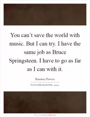 You can’t save the world with music. But I can try. I have the same job as Bruce Springsteen. I have to go as far as I can with it Picture Quote #1