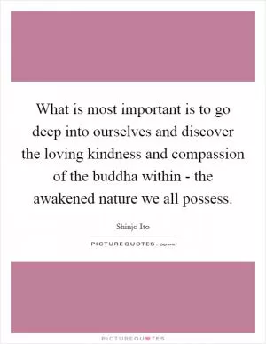 What is most important is to go deep into ourselves and discover the loving kindness and compassion of the buddha within - the awakened nature we all possess Picture Quote #1