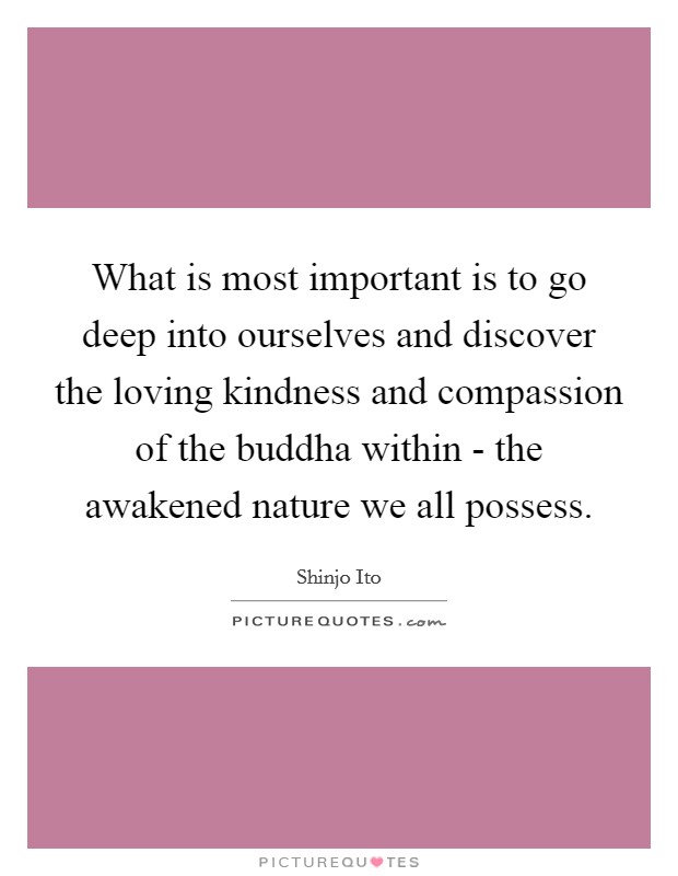 What is most important is to go deep into ourselves and discover the loving kindness and compassion of the buddha within - the awakened nature we all possess. Picture Quote #1