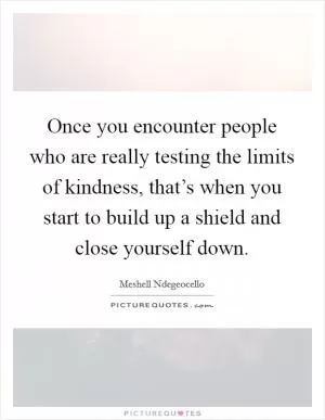 Once you encounter people who are really testing the limits of kindness, that’s when you start to build up a shield and close yourself down Picture Quote #1