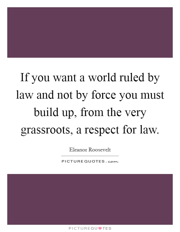 If you want a world ruled by law and not by force you must build up, from the very grassroots, a respect for law. Picture Quote #1