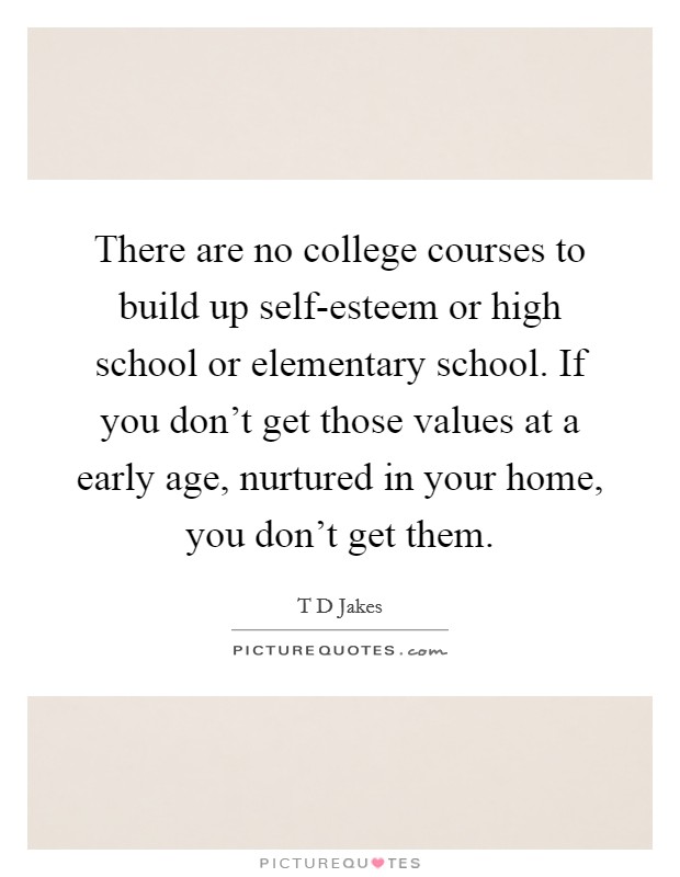There are no college courses to build up self-esteem or high school or elementary school. If you don't get those values at a early age, nurtured in your home, you don't get them. Picture Quote #1