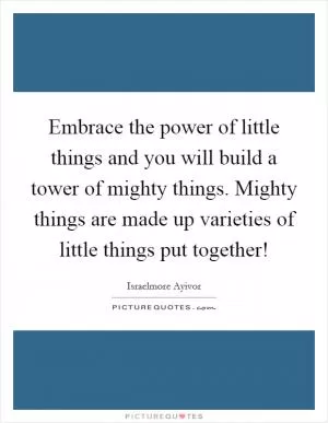 Embrace the power of little things and you will build a tower of mighty things. Mighty things are made up varieties of little things put together! Picture Quote #1