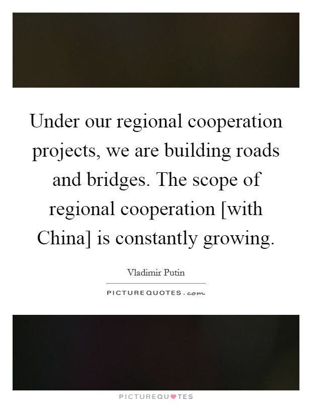 Under our regional cooperation projects, we are building roads and bridges. The scope of regional cooperation [with China] is constantly growing. Picture Quote #1
