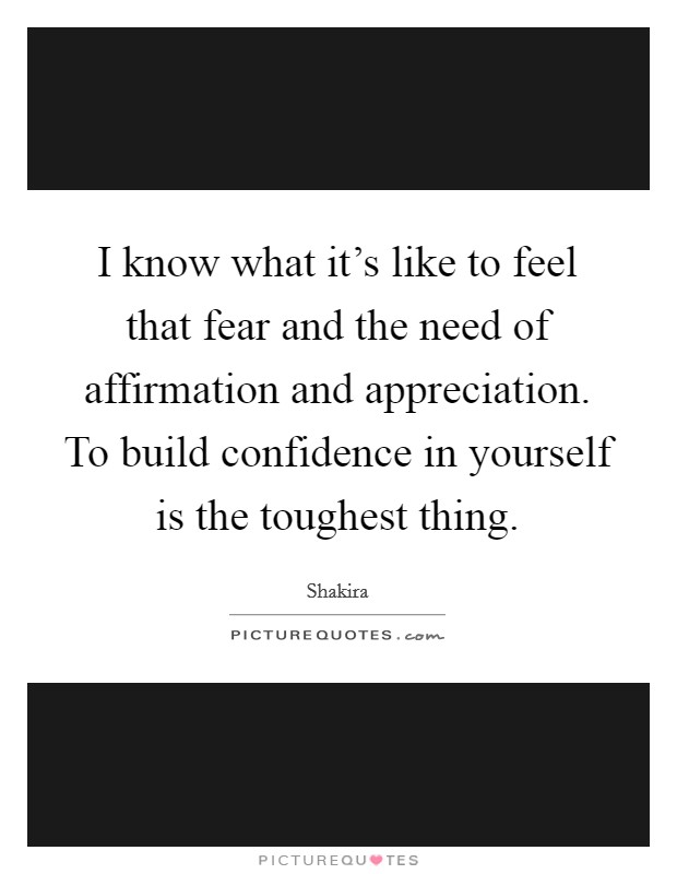 I know what it's like to feel that fear and the need of affirmation and appreciation. To build confidence in yourself is the toughest thing. Picture Quote #1