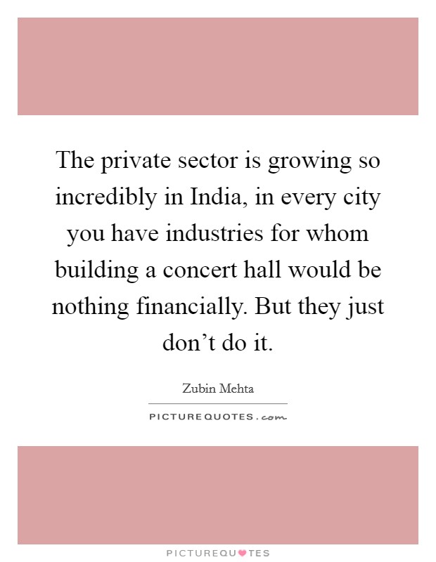 The private sector is growing so incredibly in India, in every city you have industries for whom building a concert hall would be nothing financially. But they just don't do it. Picture Quote #1