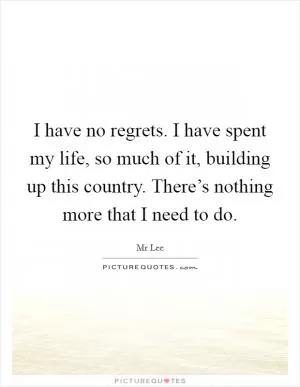 I have no regrets. I have spent my life, so much of it, building up this country. There’s nothing more that I need to do Picture Quote #1
