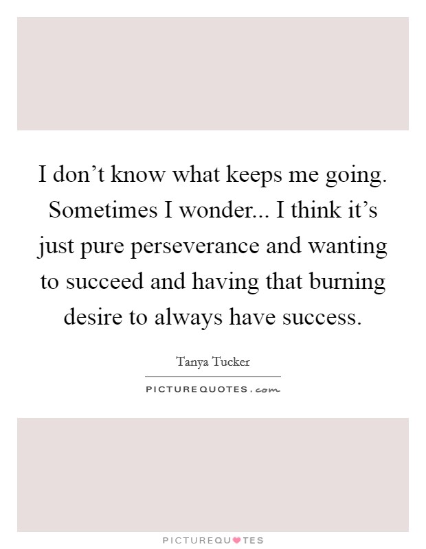 I don't know what keeps me going. Sometimes I wonder... I think it's just pure perseverance and wanting to succeed and having that burning desire to always have success. Picture Quote #1