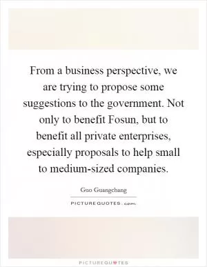 From a business perspective, we are trying to propose some suggestions to the government. Not only to benefit Fosun, but to benefit all private enterprises, especially proposals to help small to medium-sized companies Picture Quote #1