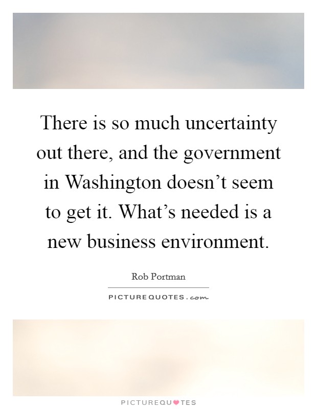 There is so much uncertainty out there, and the government in Washington doesn't seem to get it. What's needed is a new business environment. Picture Quote #1