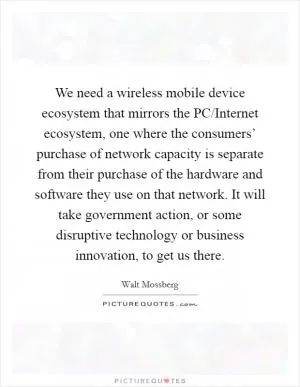 We need a wireless mobile device ecosystem that mirrors the PC/Internet ecosystem, one where the consumers’ purchase of network capacity is separate from their purchase of the hardware and software they use on that network. It will take government action, or some disruptive technology or business innovation, to get us there Picture Quote #1