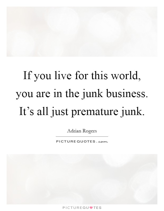 If you live for this world, you are in the junk business. It's all just premature junk. Picture Quote #1