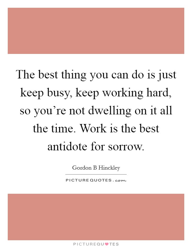 The best thing you can do is just keep busy, keep working hard, so you're not dwelling on it all the time. Work is the best antidote for sorrow. Picture Quote #1