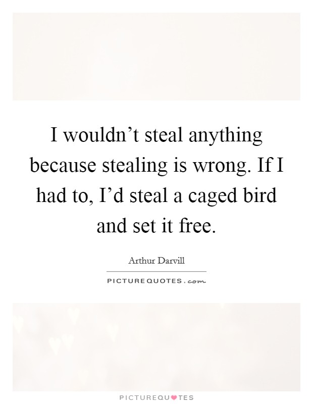 I wouldn't steal anything because stealing is wrong. If I had to, I'd steal a caged bird and set it free. Picture Quote #1