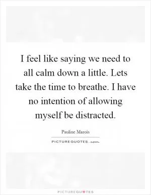 I feel like saying we need to all calm down a little. Lets take the time to breathe. I have no intention of allowing myself be distracted Picture Quote #1