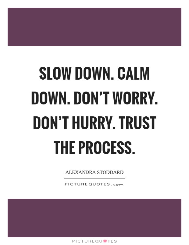 Slow down. Calm down. Don't worry. Don't hurry. Trust the process. Picture Quote #1
