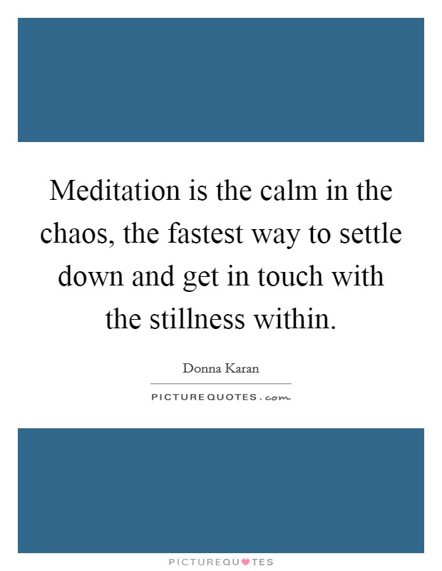 Meditation is the calm in the chaos, the fastest way to settle down and get in touch with the stillness within. Picture Quote #1