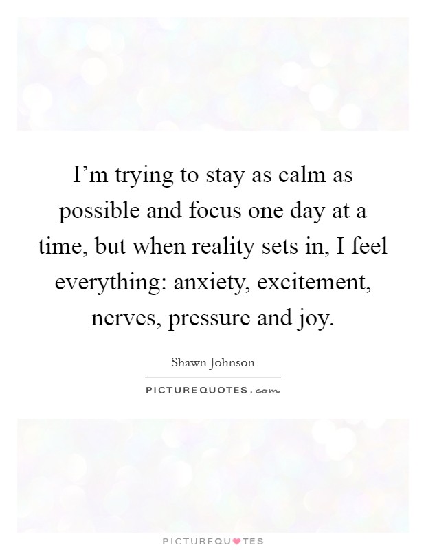 I'm trying to stay as calm as possible and focus one day at a time, but when reality sets in, I feel everything: anxiety, excitement, nerves, pressure and joy. Picture Quote #1