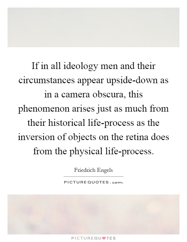 If in all ideology men and their circumstances appear upside-down as in a camera obscura, this phenomenon arises just as much from their historical life-process as the inversion of objects on the retina does from the physical life-process. Picture Quote #1
