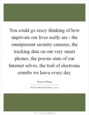You could go crazy thinking of how unprivate our lives really are - the omnipresent security cameras, the tracking data on our very smart phones, the porous state of our Internet selves, the trail of electronic crumbs we leave every day Picture Quote #1
