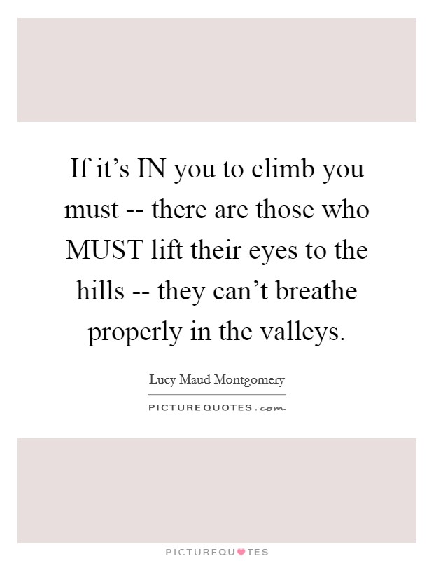 If it's IN you to climb you must -- there are those who MUST lift their eyes to the hills -- they can't breathe properly in the valleys. Picture Quote #1