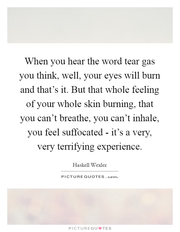 When you hear the word tear gas you think, well, your eyes will burn and that's it. But that whole feeling of your whole skin burning, that you can't breathe, you can't inhale, you feel suffocated - it's a very, very terrifying experience. Picture Quote #1