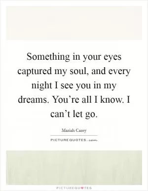 Something in your eyes captured my soul, and every night I see you in my dreams. You’re all I know. I can’t let go Picture Quote #1